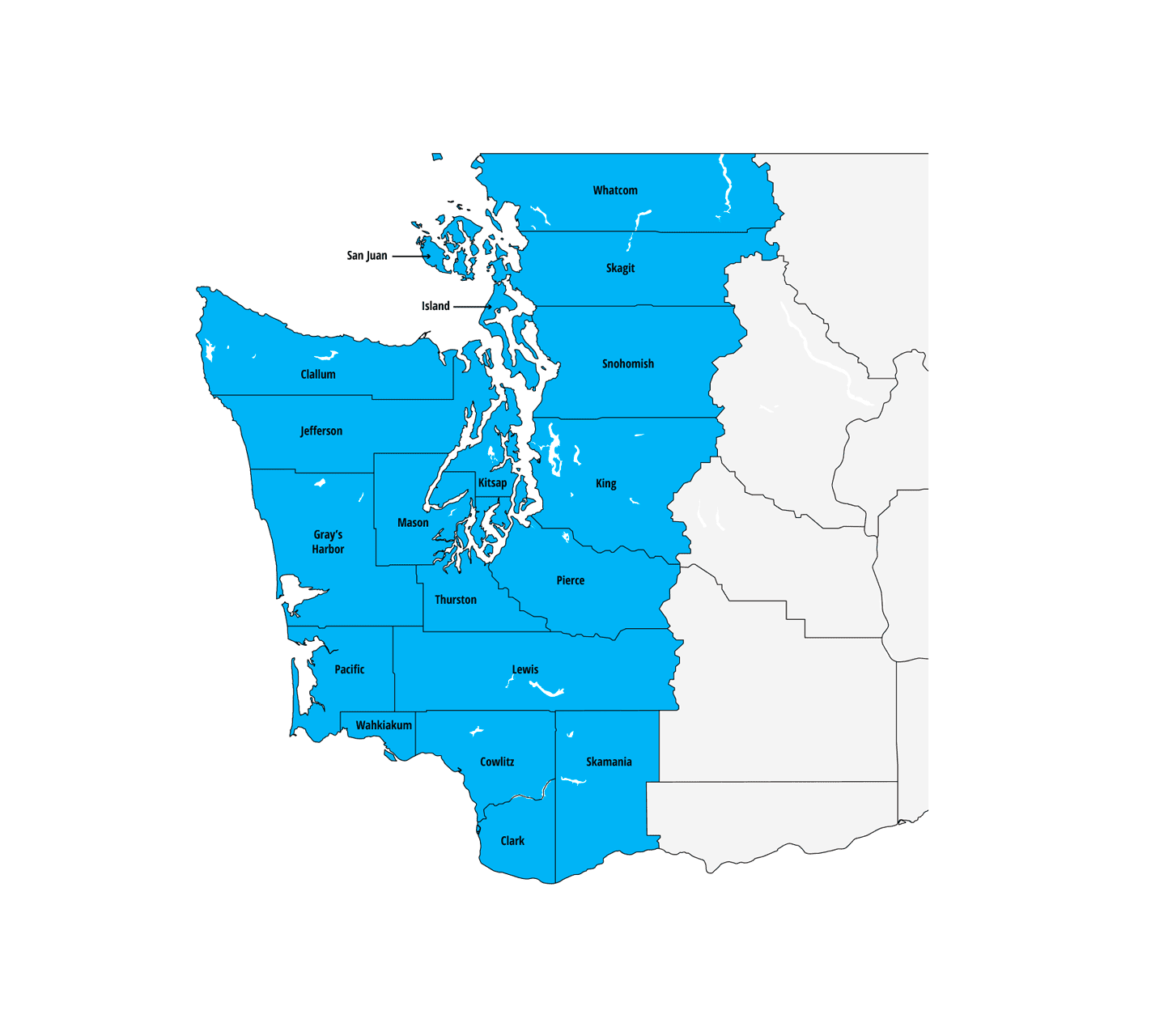 service map highlighting West Coast regions