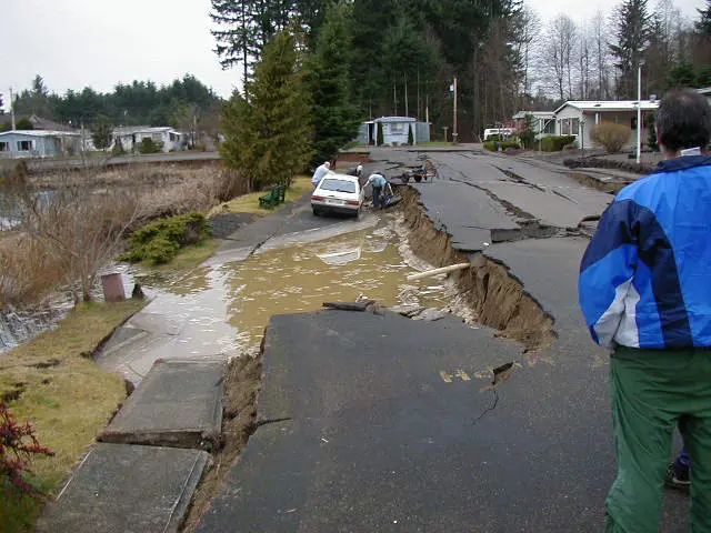 nisqually earthquake damage in streets from washington military