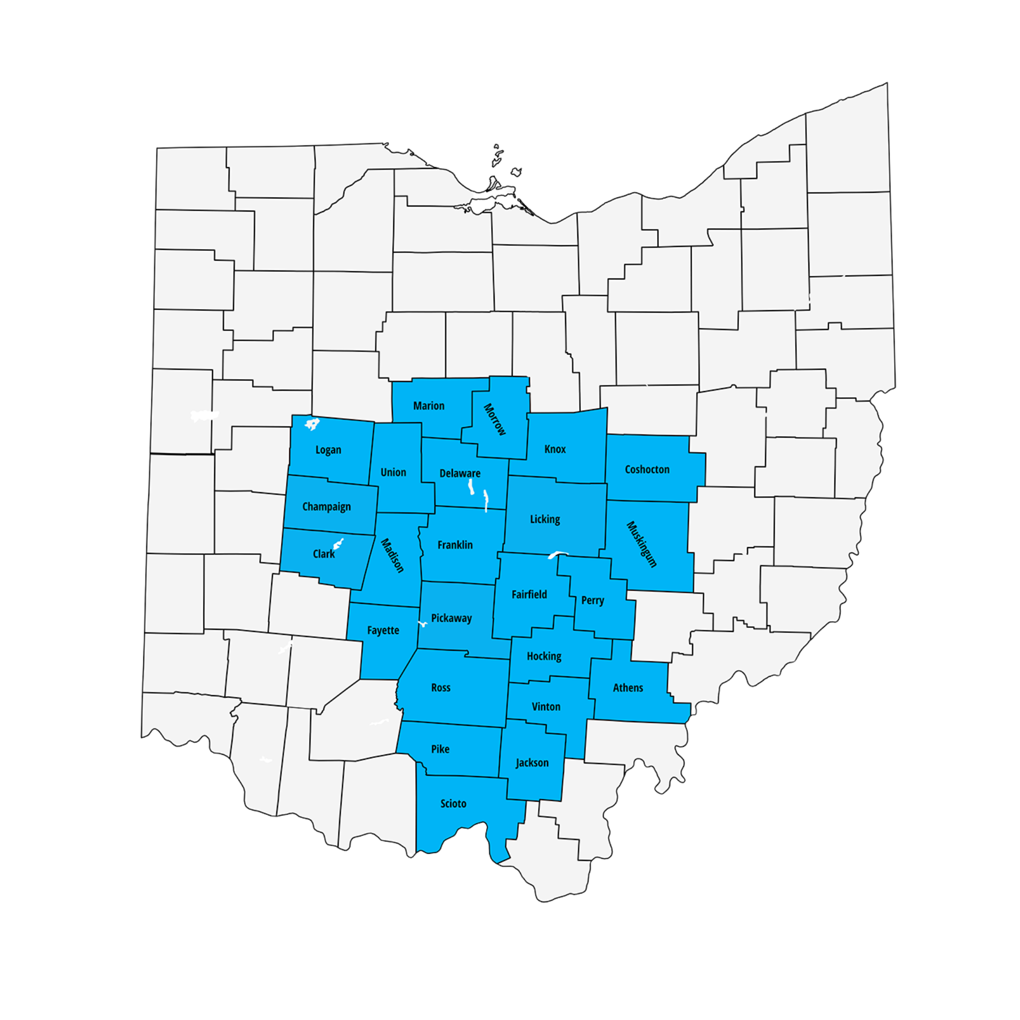 Ohio map service area | transparent