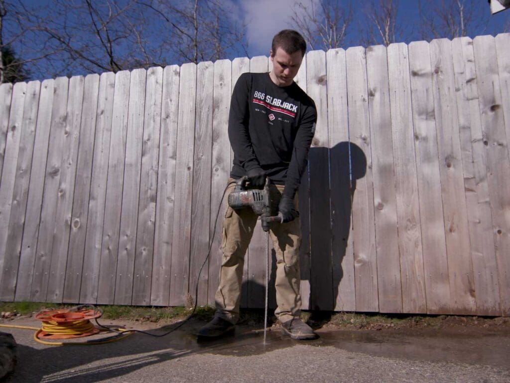 outdoor fence slabjacking and concrete lifting